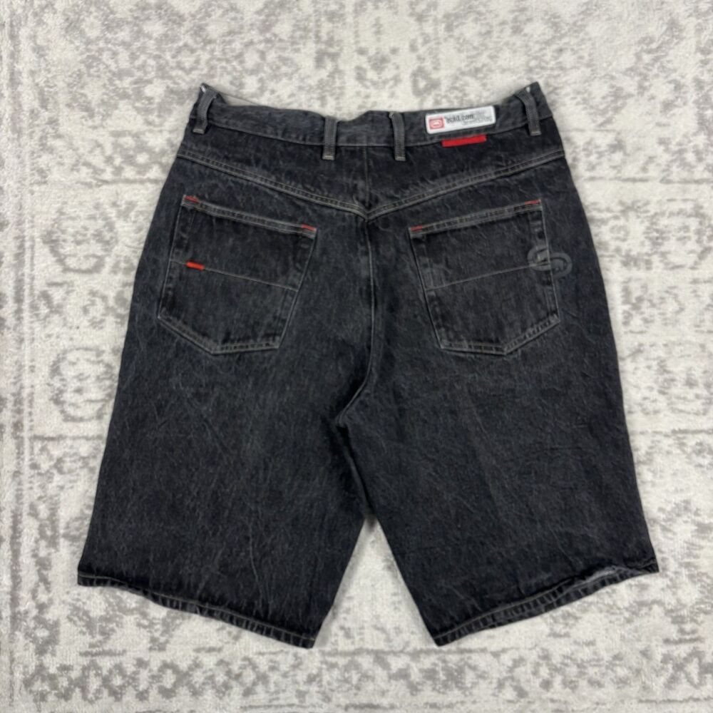 Ecko Unltd Baggy Mens Black Jean Shorts Y2k Vintage Hip Hop Skater Retro Size 36